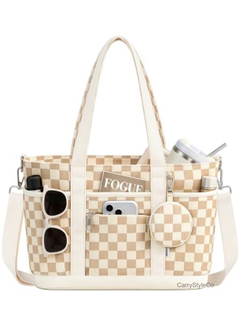 Corduroy Tote Bag Laptop Compartment Cup Holder Multipocket Work College